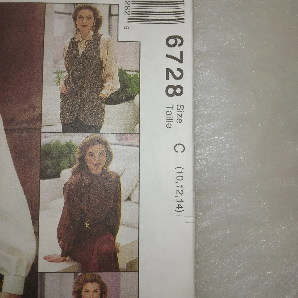 McCall's 6728 3hr Misses unlined vest, Shirt, ascot size 10-12-14